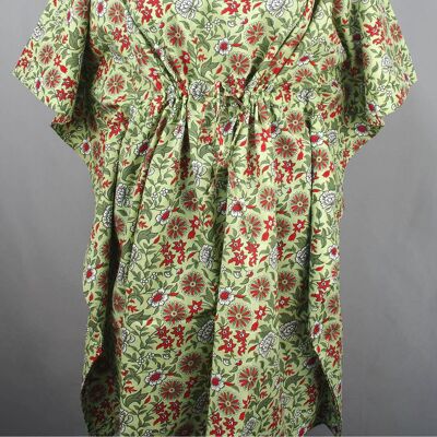 Coverup en coton imprimé bloc / Kaftans - Floral rouge vert
