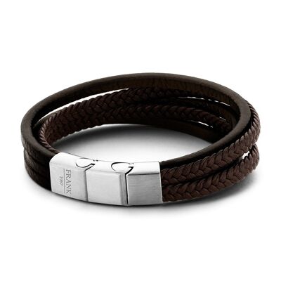 Bracelet en cuir marron avec motif tressé - 7FB-0193