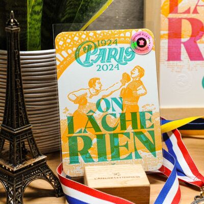 Buchdruckkarte L'Engagement (Boxen), Paris 2024, Olympische Spiele, Olympische Spiele, Sport, Eiffelturm