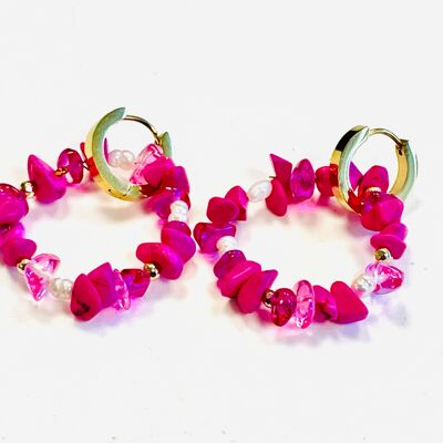 Boucles d'oreilles pierre naturelle rose carmin perle d'eau douce