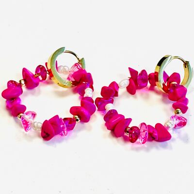 Boucles d'oreilles pierre naturelle rose carmin perle d'eau douce