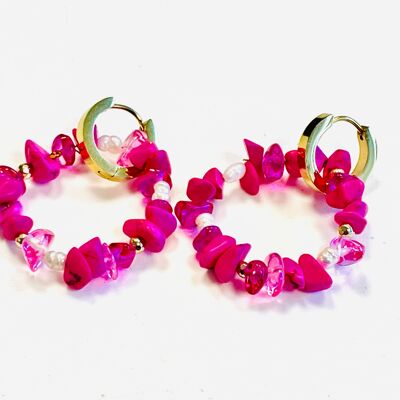 Orecchini pietra naturale rosa carminio perla d'acqua dolce
