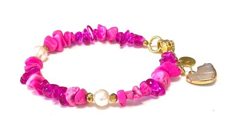 Bracelet natural stone carmine pink freshwater pearl heart
