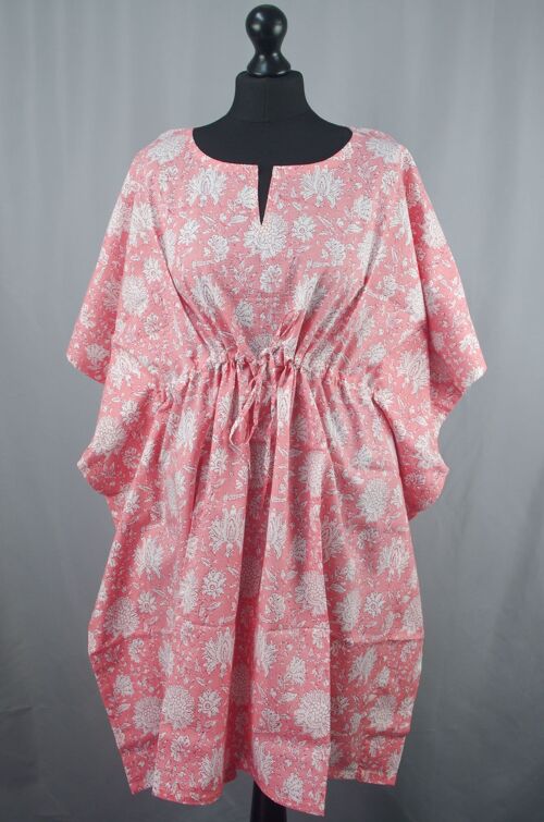 Block Printed Cotton Coverup / Kaftans - Pink Carnation