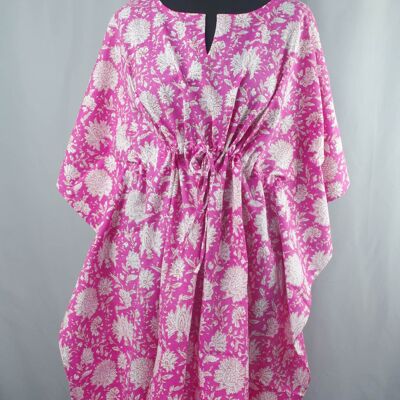 Block Printed Cotton Coverup / Kaftans - Pink Celebrations