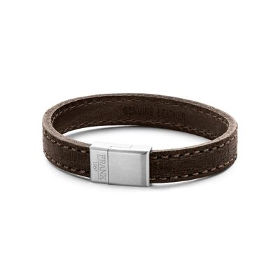 Dunkelbraunes genähtes Lederarmband - 7FB-0203