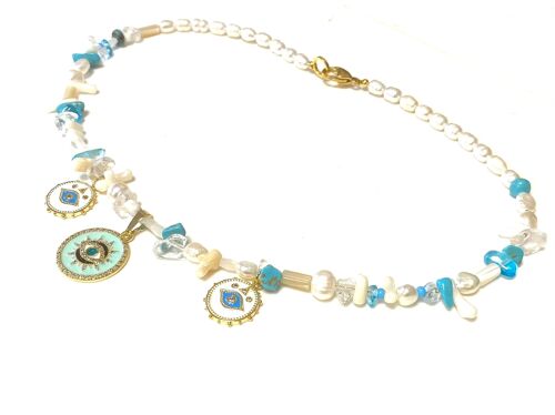 Necklace pearls, gemstone and charms