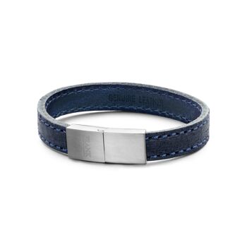 Bracelet cuir bleu surpiqué - 7FB-0204 1