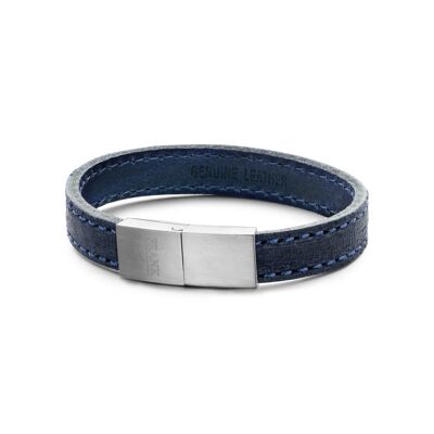 Blaues genähtes Lederarmband - 7FB-0204