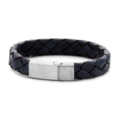 Blue braided leather bracelet with stainless steel - 7FB-0222