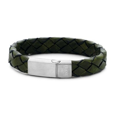 Green braided leather bracelet with stainless steel - 7FB-0223