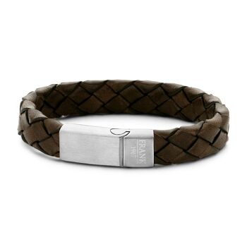 Bracelet en cuir tressé marron avec acier inoxydable - 7FB-0224 1