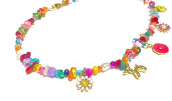 Collier multicolore avec cristal, pierres précieuses, poires et charms 2