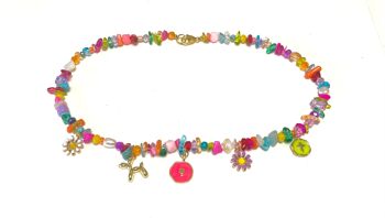 Collier multicolore avec cristal, pierres précieuses, poires et charms 3