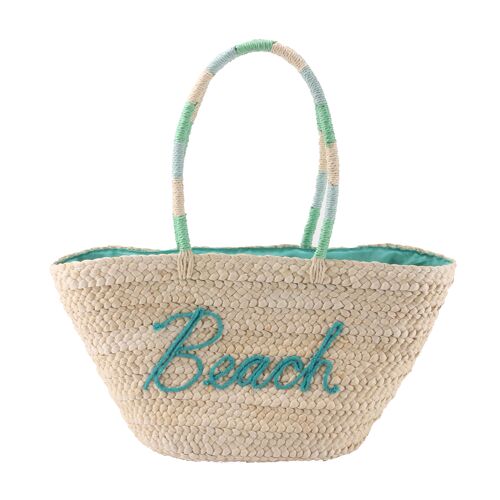 DAVINCI Pisa Beach Bag | Natural | Green Embroidery