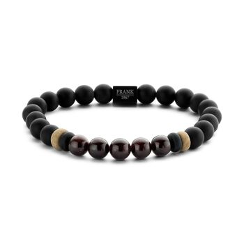 Perles d'agate et de granit noir/rouge avec perle en acier inoxydable - 7FB-0243 1