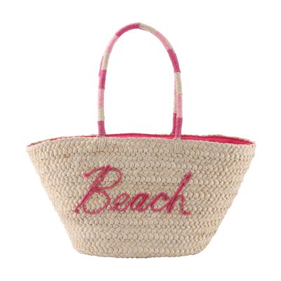 DAVINCI Pise Sac de plage | Naturel | Broderie Rose Rouge