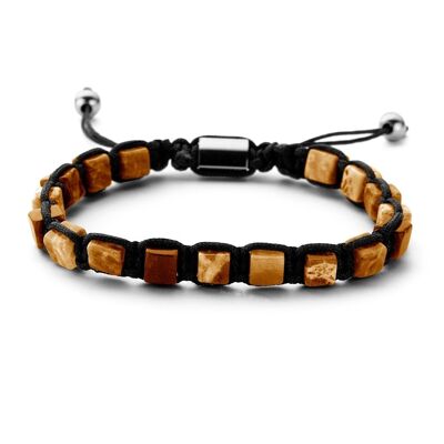 Bracelet perles oeil de tigre marron avec acier inoxydable - 7FB-0250