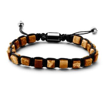 Bracelet perles oeil de tigre marron avec acier inoxydable - 7FB-0250 1