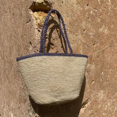 Small raffia shopping bag with colored border and handles