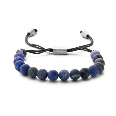 Armband aus blauen Sodalithperlen mit Edelstahlperlen - 7FB-0268