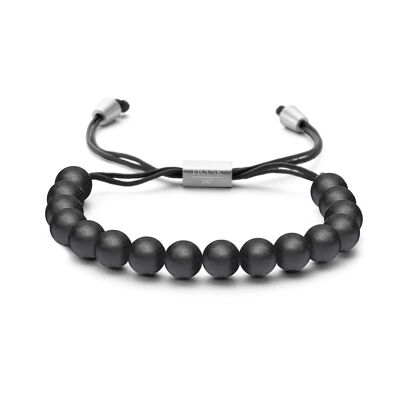 Bracelet en perles d'agate noire et perles en acier inoxydable - 7FB-0269