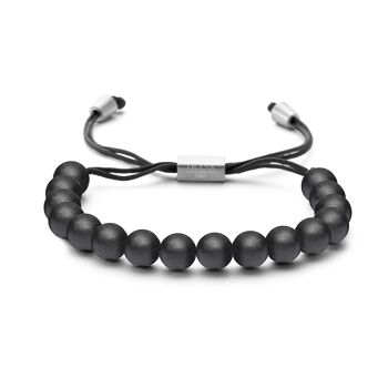 Bracelet en perles d'agate noire et perles en acier inoxydable - 7FB-0269 1