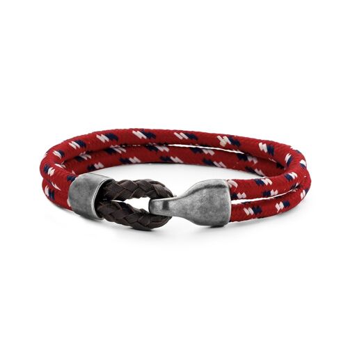 Red/white/blauw woven bracelet with stainless steel - 7FB-0271