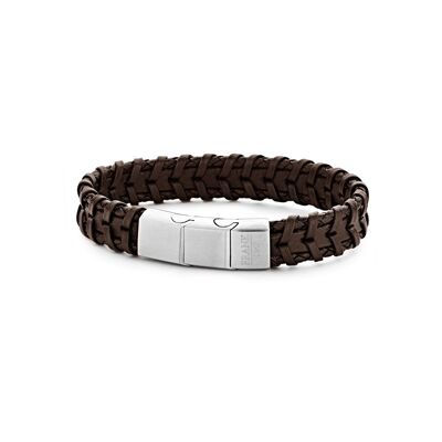 Brown braided leather bracelet with stainless steel - 7FB-0281