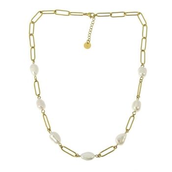 Collier court trombone acier perles