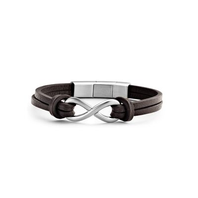 Dark brown leather bracelet with stainless steel Infinity - 7FB-0297