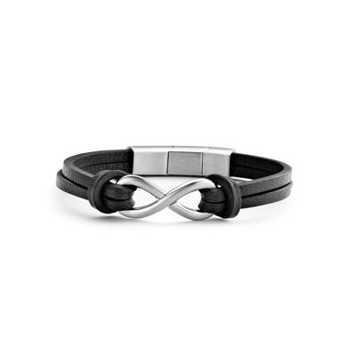 Bracelet en cuir noir avec Infinity en acier inoxydable - 7FB-0298