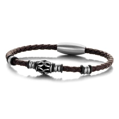 Bracelet en cuir marron foncé avec acier inoxydable - 7FB-0305