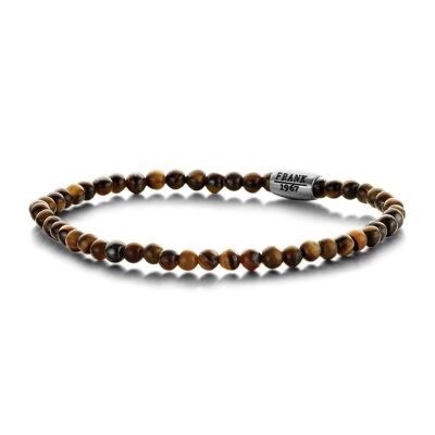 Bracelet perles oeil de tigre marron avec perle acier inoxydable - 7FB-0311