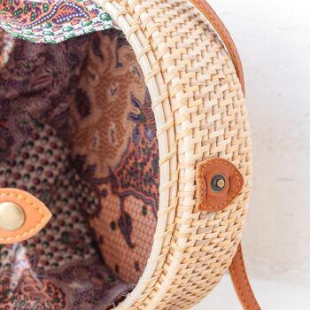 Sac rond en rotin beige sac à bandoulière fait main avec sangles en simili cuir sac à bandoulière Boho Bali sac SENJA (naturel) 3