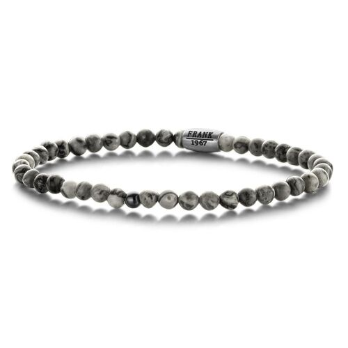 Grey jaspis beads bracelet with stainless steel bead - 7FB-0316