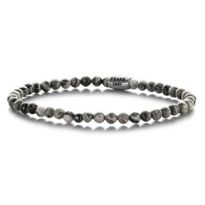 Armband aus grauen Jaspisperlen mit Edelstahlperle - 7FB-0316