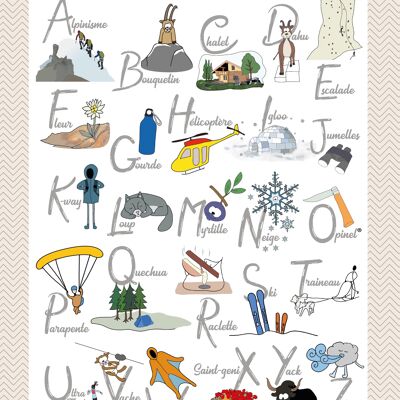 Mountain alphabet poster, birth gift, wall decoration