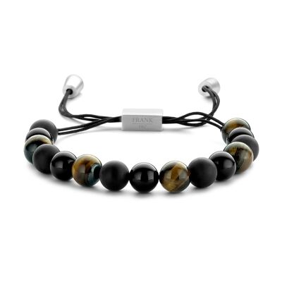 Brown/black tiger eye and agate beads bracelet with stainless steel - 7FB-0329