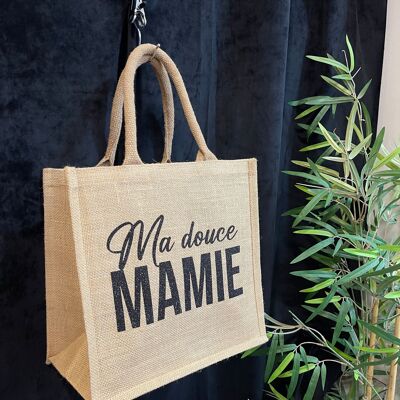 Small natural jute tote bag “My sweet grandma”