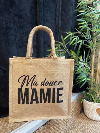 Petit cabas jute naturel " Ma douce mamie" 2