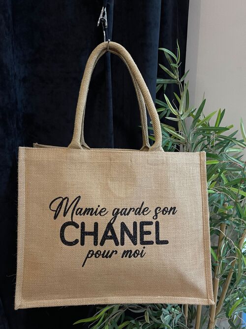 Grand cabas jute naturel " Mamie garde son Chanel pour moi"