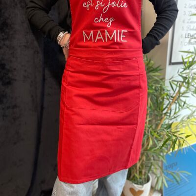 Tablier de cuisine XL rouge " La vie est si jolie chez Mamie"