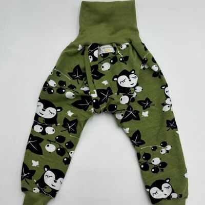 Pantaloni incrociati aperti color oliva panda in cotone biologico per bambini