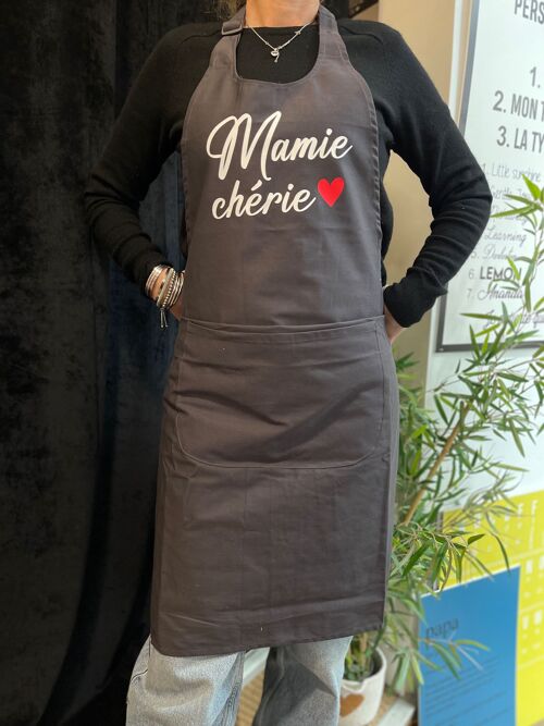 Tablier de cuisine XL anthracite " Mamie chérie"