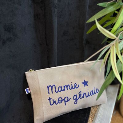 Pochette zippée grise " Mamie trop géniale"