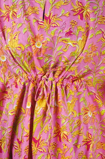 Couverture en coton imprimé bloc / Kaftans - Floral jaune rose 2