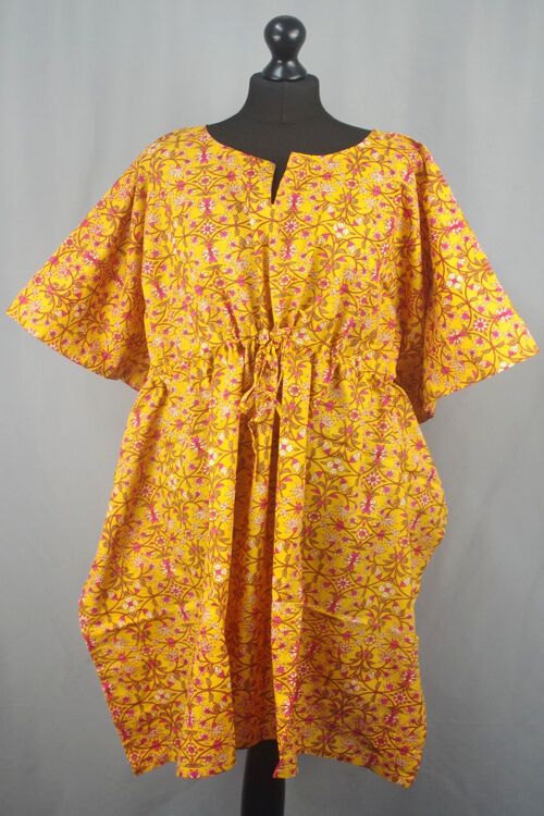 Block Printed Cotton Coverup / Kaftans-Yellow