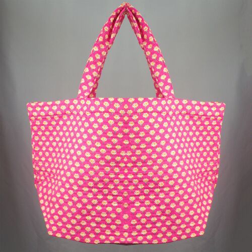 Cotton Quilted Large Shopping ,Beach Bag- Pink Small Floral