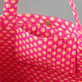 Coton matelassé grand shopping, sac de plage- rose petit floral 2